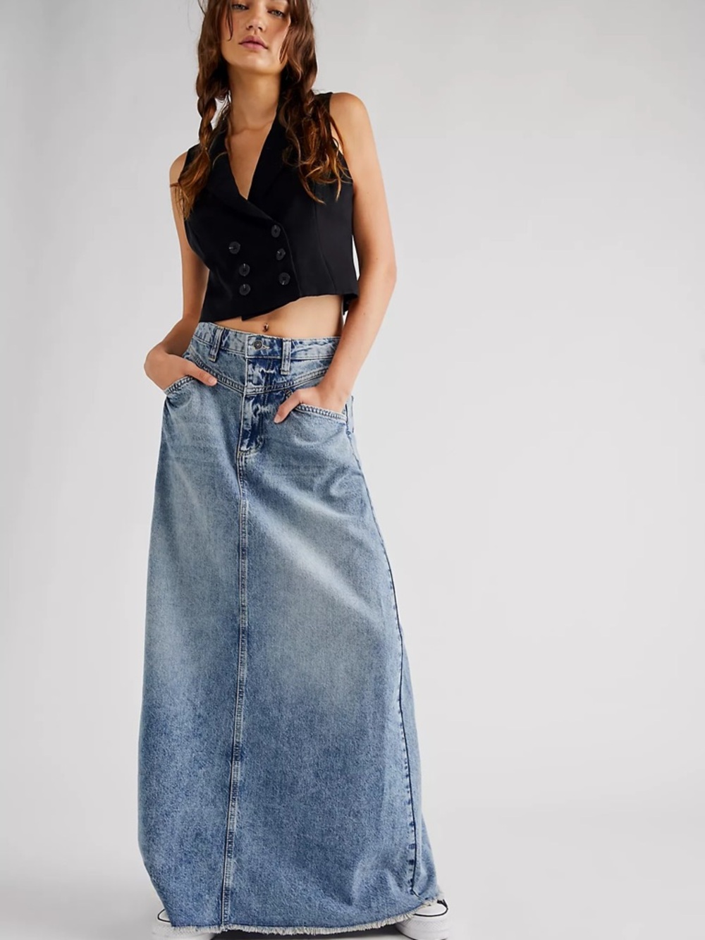 Free People We The Free Come As You Are Denim Maxi Skirt Size 4